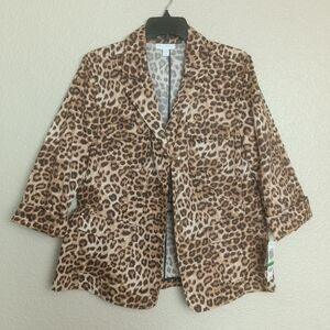 CHARTER CLUB blazer/jacket women's leopard 3/4 sleeve‎ size large buttons
